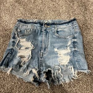 American Eagle Outfitters Blue Distressed Jean Shorts
